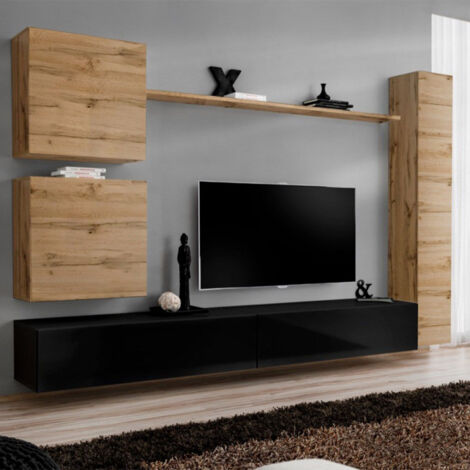 Meuble TV Mural Design "Switch VIII" 280cm Naturel & Noir
