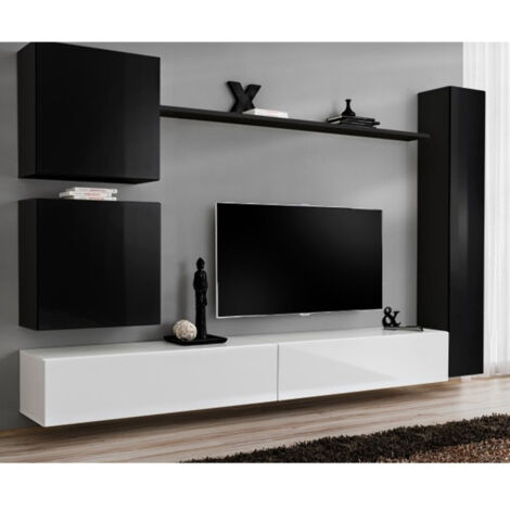 Meuble TV Mural Design "Switch VIII" 280cm Noir & Blanc