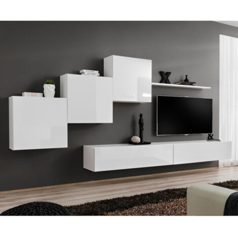 Meuble TV Mural Design "Switch X" 330cm Blanc