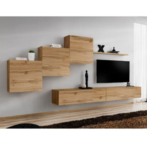 Meuble TV Mural Design "Switch X" 330cm Naturel
