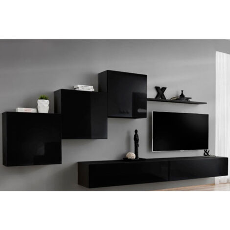 Meuble TV Mural Design "Switch X" 330cm Noir