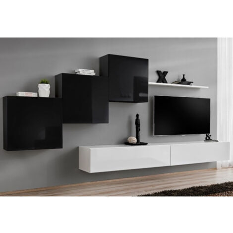 Meuble TV Mural Design "Switch X" 330cm Noir & Blanc