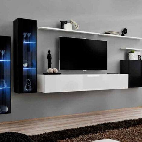 Meuble TV Mural Design "Switch XI" 330cm Blanc & Noir