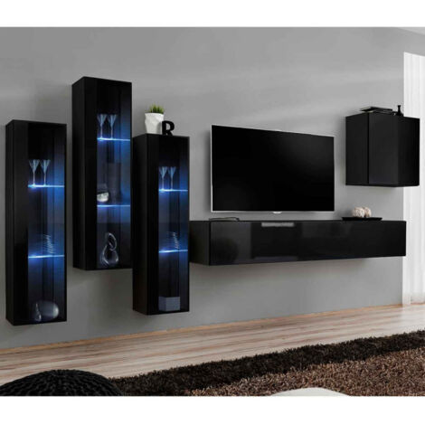 Meuble TV Mural Design "Switch XIII" 330cm Noir
