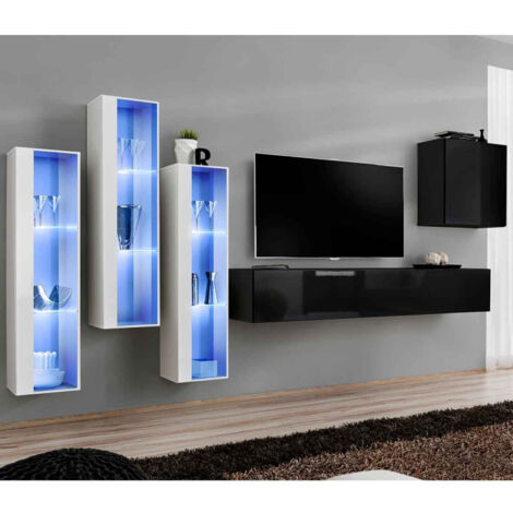Meuble TV Mural Design "Switch XIII" 330cm Noir & Blanc