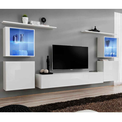 Meuble TV Mural Design "Switch XIV" 320cm Blanc