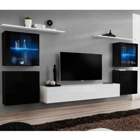Meuble TV Mural Design "Switch XIV" 320cm Blanc & Noir