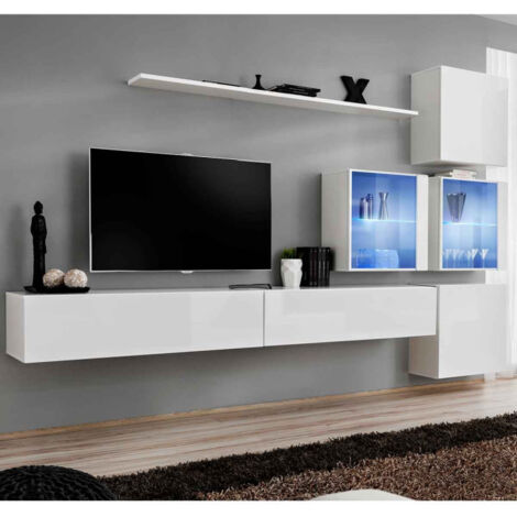 Meuble TV Mural Design "Switch XIX" 310cm Blanc
