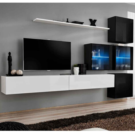 Meuble TV Mural Design "Switch XIX" 310cm Blanc & Noir