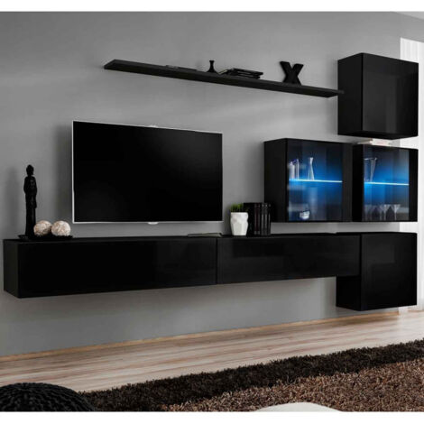 Meuble TV Mural Design "Switch XIX" 310cm Noir
