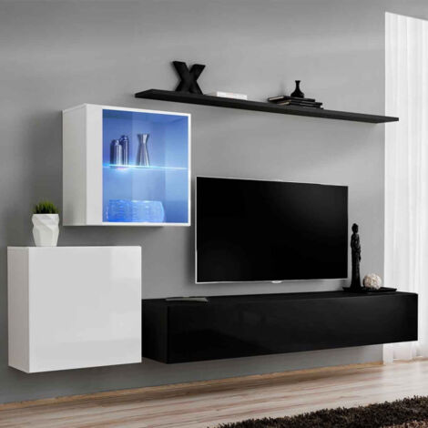 Meuble TV Mural Design "Switch XV" 260cm Noir & Blanc