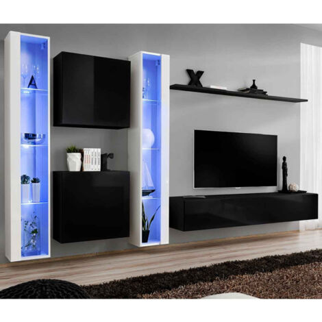 Meuble TV Mural Design "Switch XVI" 330cm Noir & Blanc