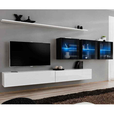 Meuble TV Mural Design "Switch XVII" 340cm Blanc & Noir