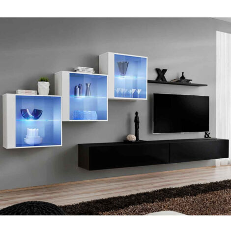 Meuble TV Mural Design "Switch XX" 330cm Noir & Blanc
