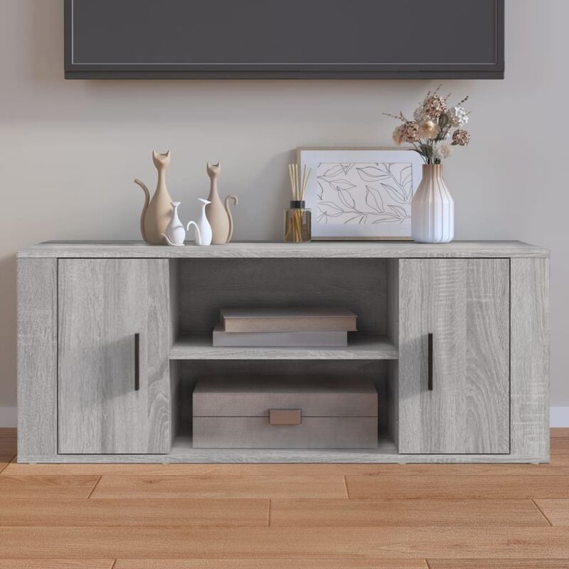 Jinlefu - Meuble tv Sonoma gris 100x35x40 cm Bois d'ingénierie