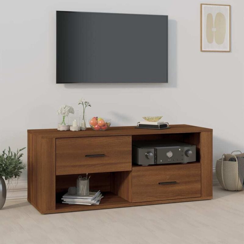 Jinlefu - Meuble tv Chêne marron 100x35x40 cm Bois d'ingénierie