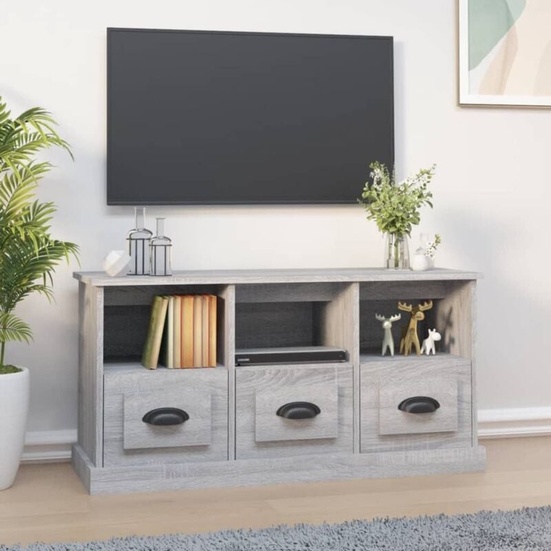 Jinlefu - Meuble tv sonoma gris 100x35x50 cm bois d'ingénierie