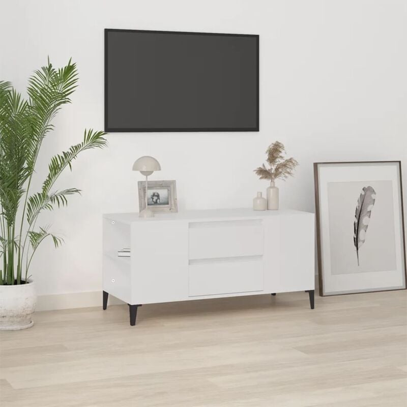 Meuble tv Blanc 102x44,5x50 cm Bois d'ingénierie