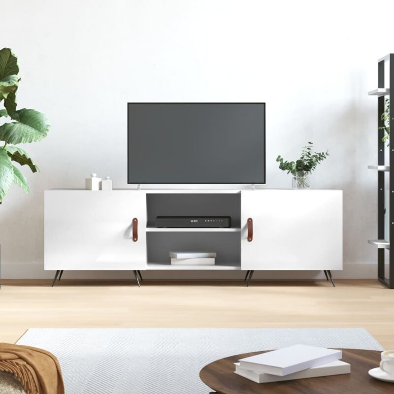Meuble tv blanc brillant 150x30x50 cm bois d'ingénierie