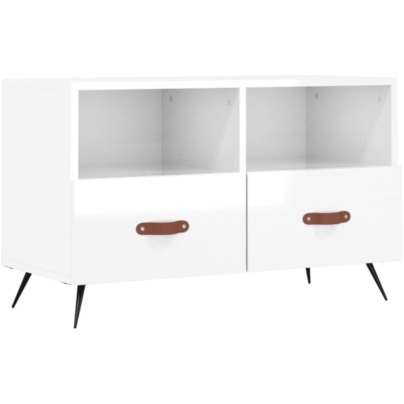 Jinlefu - Meuble tv Blanc brillant 80x36x50 cm Bois d'ingénierie vidaXL