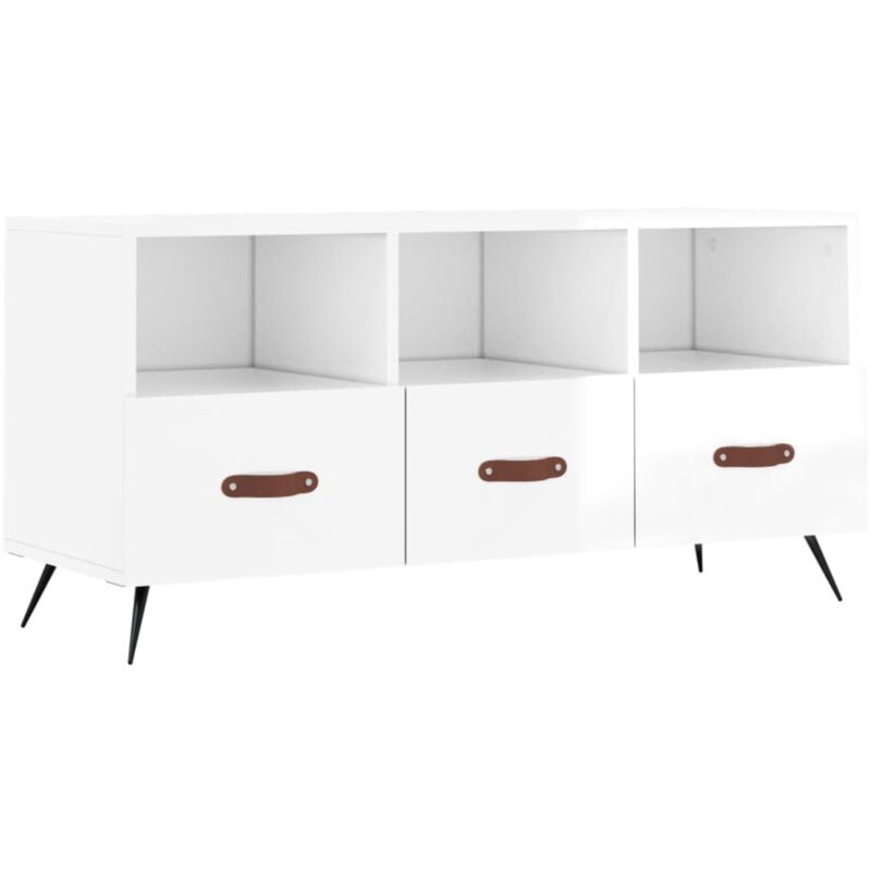 Jinlefu - vidaXL Meuble tv Blanc brillant 102x36x50 cm Bois d'ingénierie