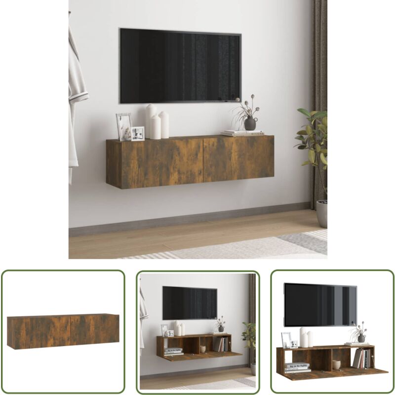 Jinlefu - The Living Store Armoire murale tv Chêne fumé 120x30x30 cm Bois d'ingénierie - Meuble Tv Mural - Armoire Tv Murale - Unité Tv - Meuble