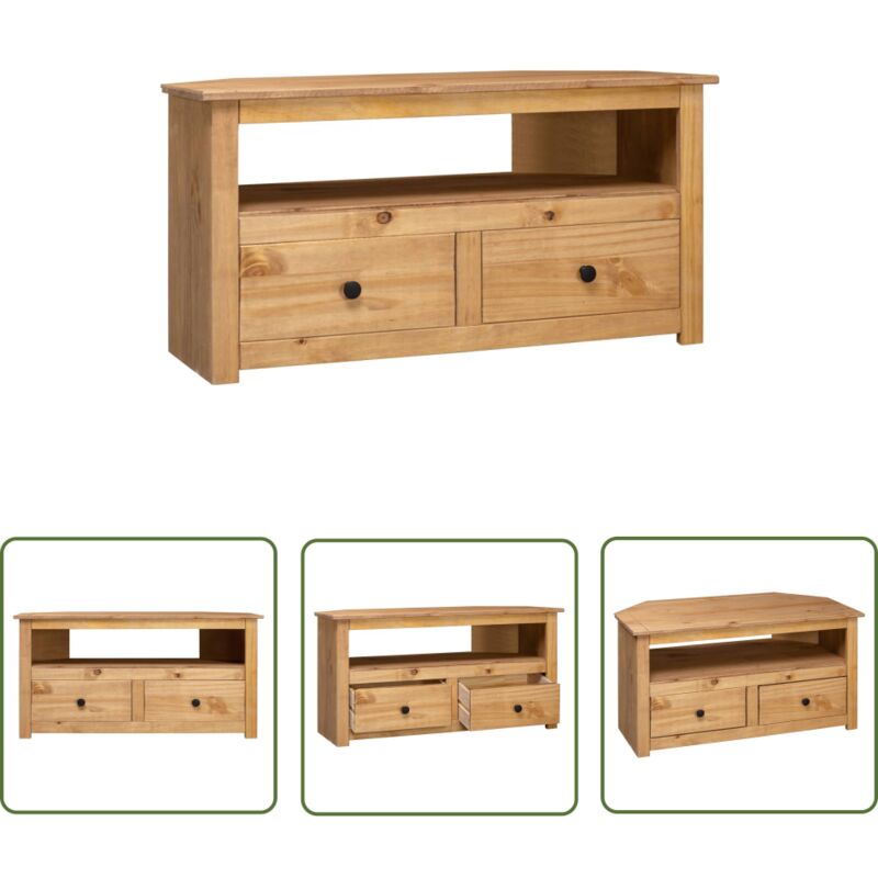 The Living Store Meuble tv d'angle 93x49x49 cm Pin solide Assortiment Panama - Meuble Tv - Meuble D'angle - Pin Massif - Rangement - Design Élégant