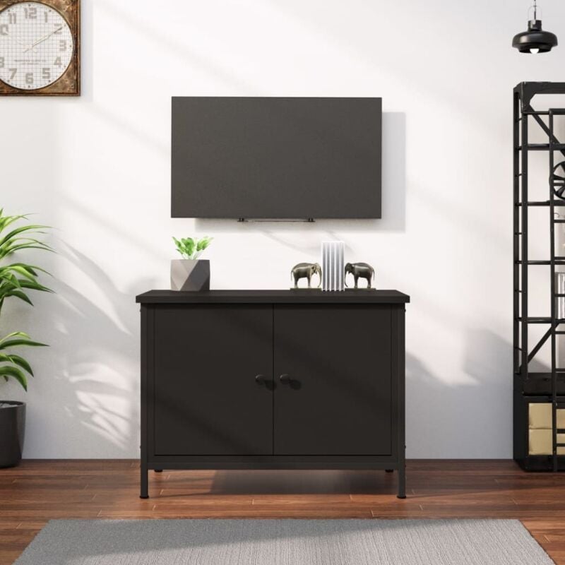Furniture Limited - Meuble tv avec portes noir 60x35x45 cm bois