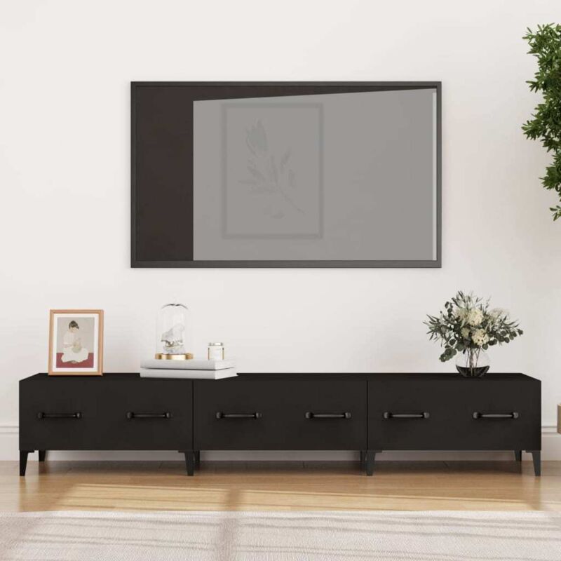Jinlefu - Furniture Limited - Meuble tv Noir 150x34,5x30 cm Bois