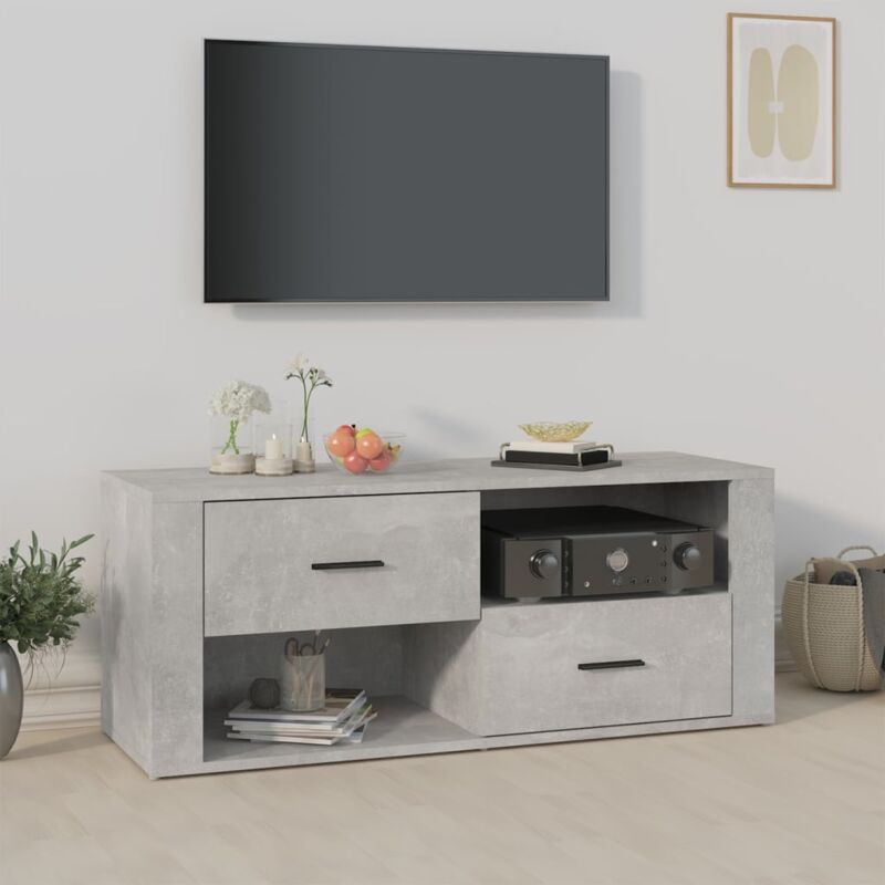 Jinlefu - Meuble tv Gris béton 100x35x40 cm Bois d'ingénierie vidaXL