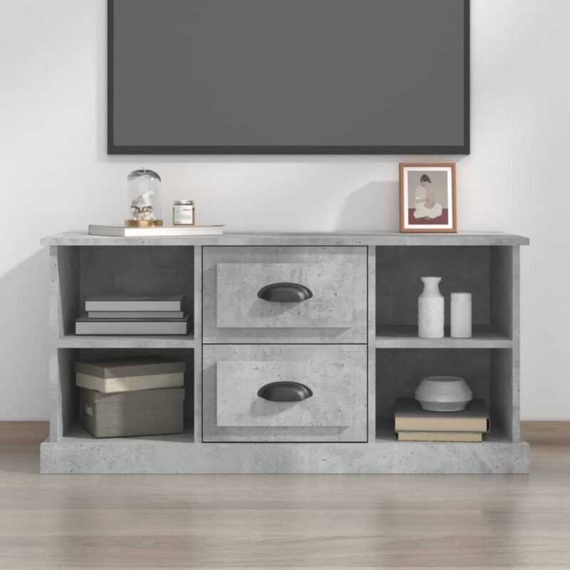 Jinlefu - Meuble tv gris béton 99,5x35,5x48 cm bois d'ingénierie vidaXL