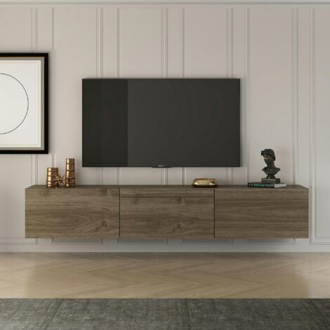 Meuble TV mural effet noyer - 3 niches MARFA