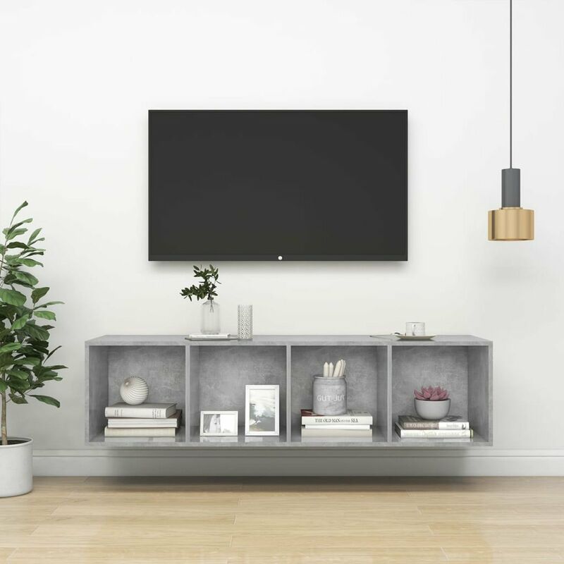 Meuble TV mural Gris beton 37x37x142,5 cm Agglomere