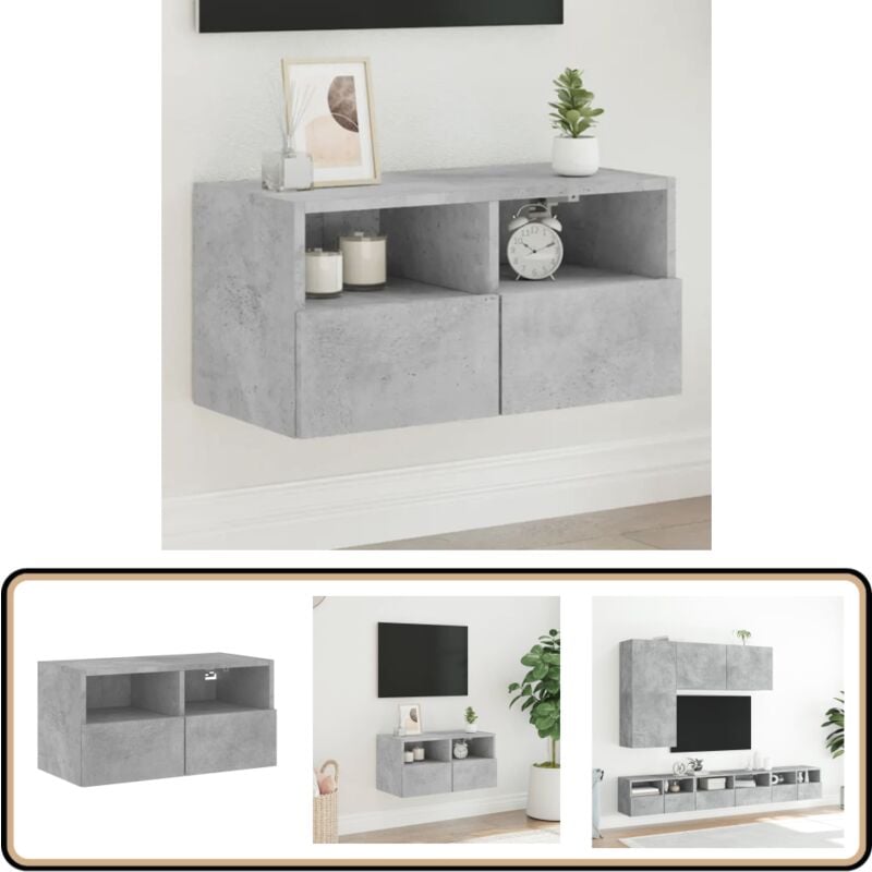 Vidaxl - Meuble tv mural gris béton 60x30x30 cm bois d'ingénierie - Armoire Tv Murale - Meuble Tv Suspendu - Meuble Tv Design - Rangement Tv - Meuble