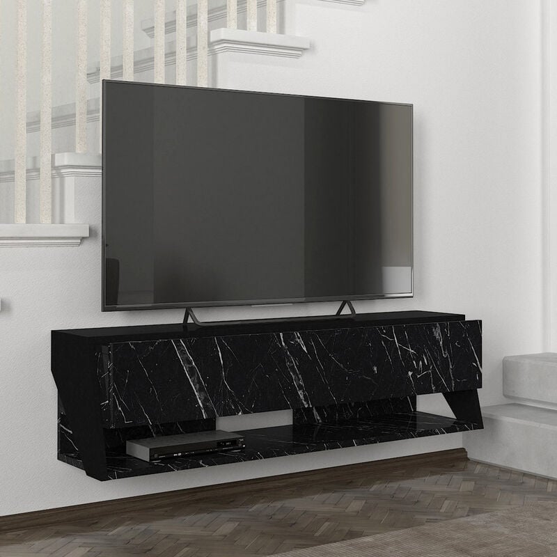 [en.casa] - meuble tv mural kimitoön 120 x 32 x 33 cm effet marbre noir