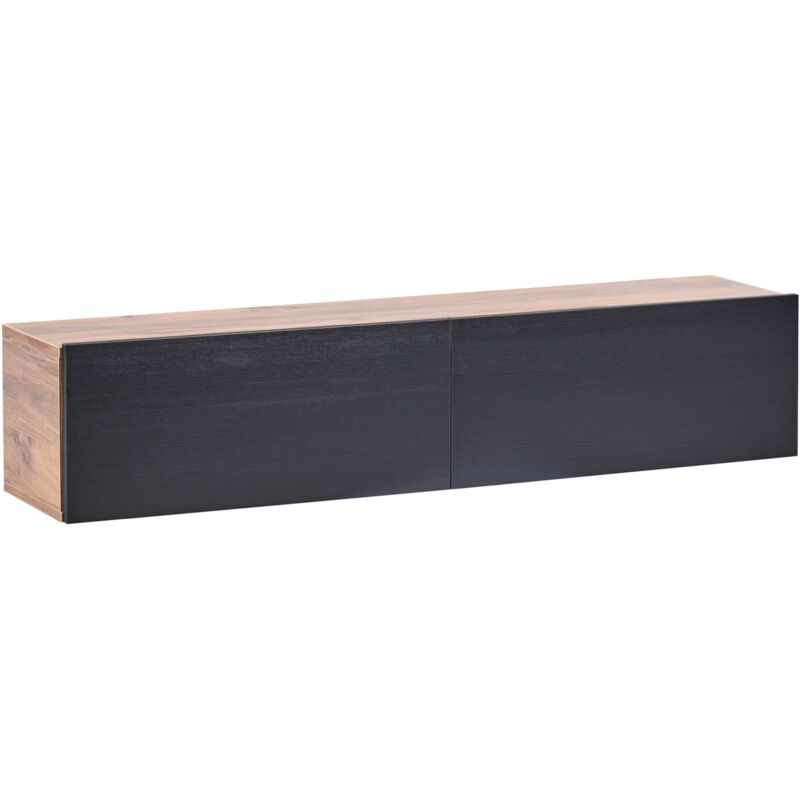 Beliani - Meuble tv Mural Minimaliste Etagère de Rangement Multimédia 140 cm en Panneau Particules de Bois Noir et Marron Gladstone