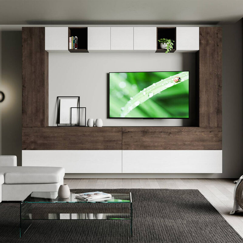 Itamoby - Meuble TV mural moderne suspendu en bois blanc A105