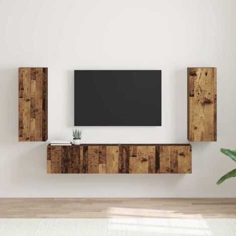 Meuble TV mural Montage mural 2 pcs-Banc TV-Meuble Télé suspendu Bois Ancien 30 x 31 x 80 cm