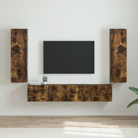 Meuble TV mural Montage mural 2 pcs-Banc TV-Meuble Télé suspendu Chêne fumé 30 x 31 x 100 cm