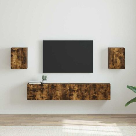 Meuble TV mural Montage mural 2 pcs-Banc TV-Meuble Télé suspendu Chêne fumé 30 x 31 x 40 cm