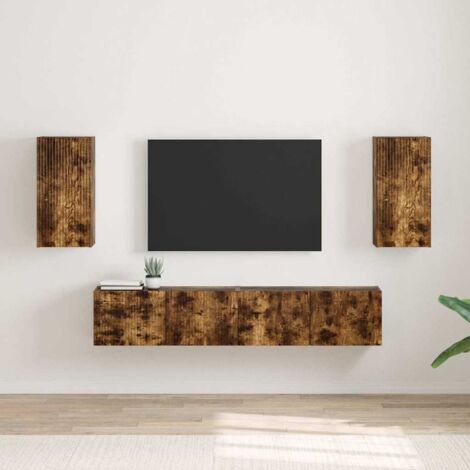 Meuble TV mural Montage mural 2 pcs-Banc TV-Meuble Télé suspendu Chêne fumé 30 x 31 x 60 cm