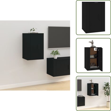 Meuble TV mural Noir 40x34,5x60 cm - Meubles Tv Murale - Meuble Tv Noir - Meuble Tv Moderne - Armoire Multimedia - Étagère Murale