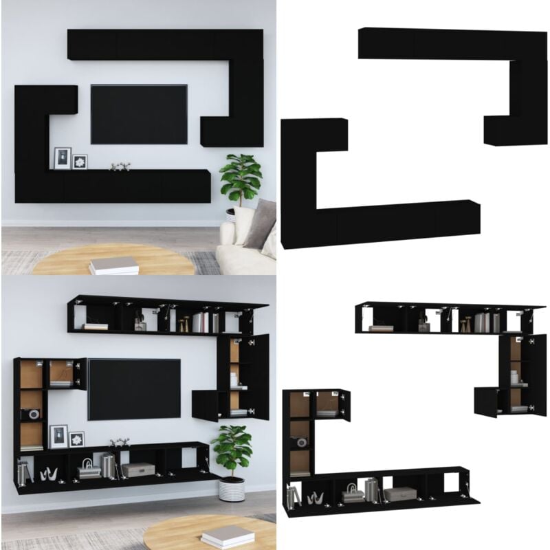 Vidaxl - Meuble tv mural Noir Bois d'ingénierie - Meubles Tv Murale - Meuble Tv Suspendu - Meuble Tv Moderne - Meuble Tv Noir - Rangement Mural