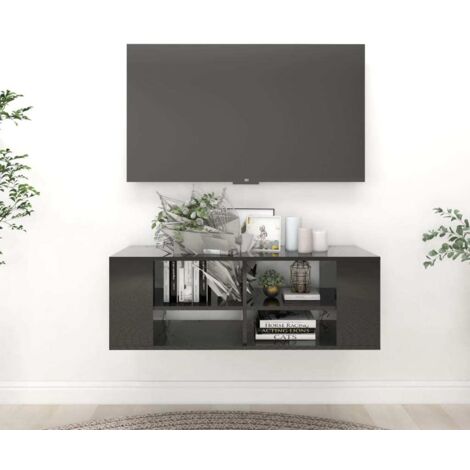 Meuble TV mural Noir brillant 102x35x35 cm Bois d’ingénierie vidaXL