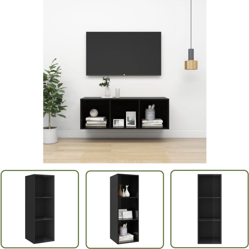Maison Chic - The Living Store Meuble tv mural Noir brillant 37x37x107 cm Bois d'ingénierie - Meubles Tv Murale - Armoire Tv - Meuble Tv Suspendu