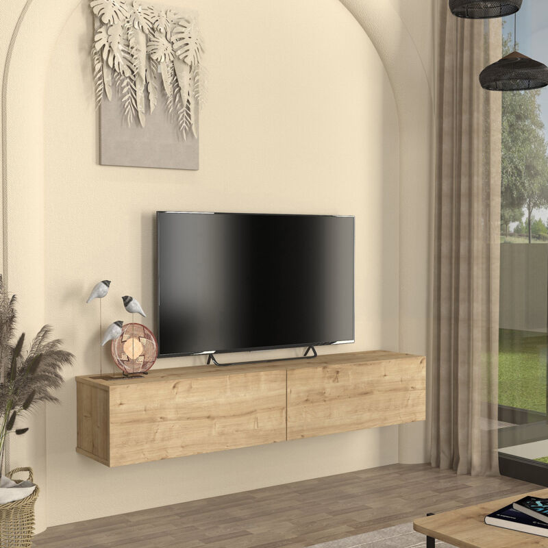Meuble TV mural Nolven 160 x 32 x 30 cm effet chêne [en.casa]