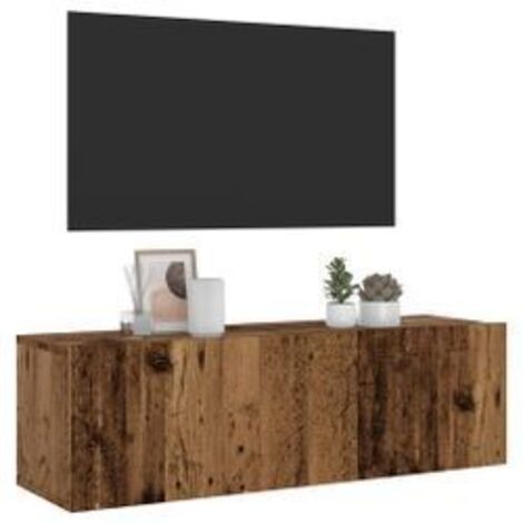 Meuble TV mural vieux bois 100x30x30 bois d'ingénierie