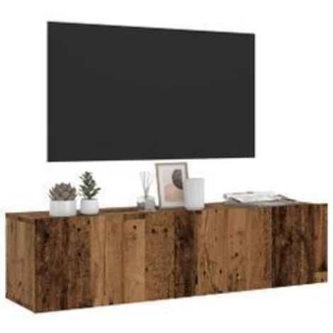 Meuble TV mural vieux bois 120x30x30 bois d'ingénierie