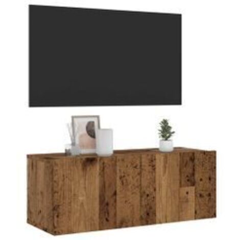 Meuble TV mural vieux bois 80x30x30 bois d'ingénierie