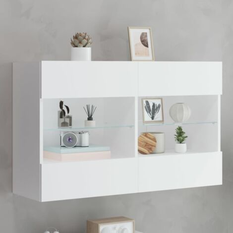 Meuble TV mural,Banc TV Moderne,Meuble de Rangement avec lumières LED blanc 98,5x30x60,5 cm CFW367498